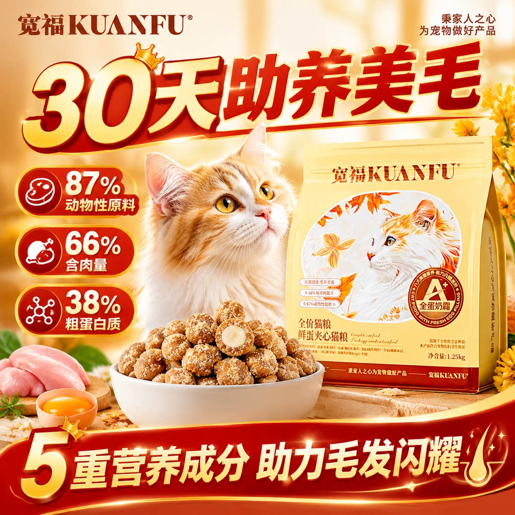 宽福全蛋奶霜鲜肉膨化粮鲜蛋夹心全价猫粮营养成猫超值旗舰店S