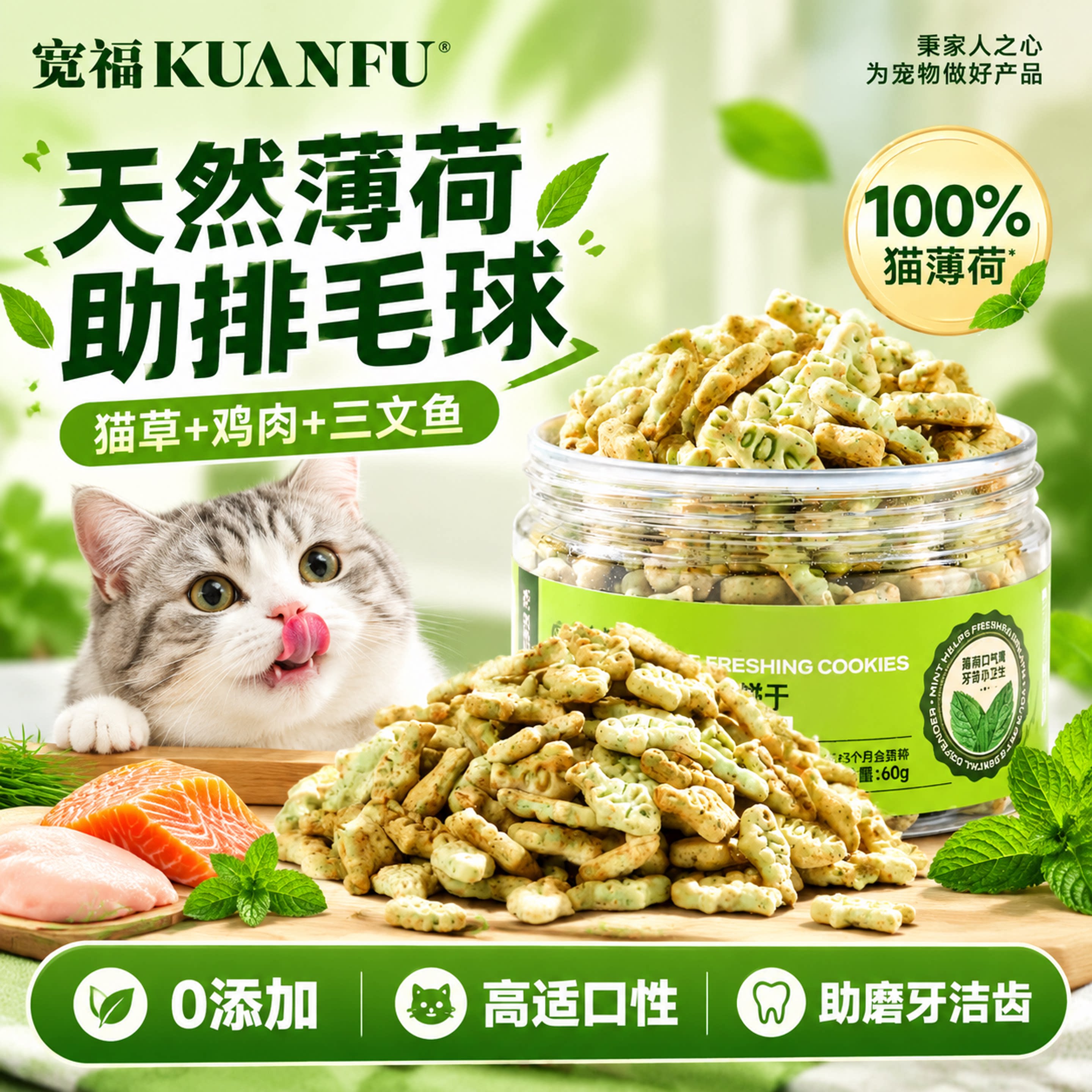宽福猫薄荷饼干成幼猫零食非冻干猫草棒小鱼饼干化毛洁齿猫零食S