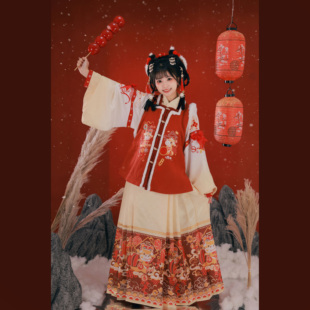 清仓 唐婉春庭拜年服明制汉服刺绣加绒比甲交领仿妆花马面冬季