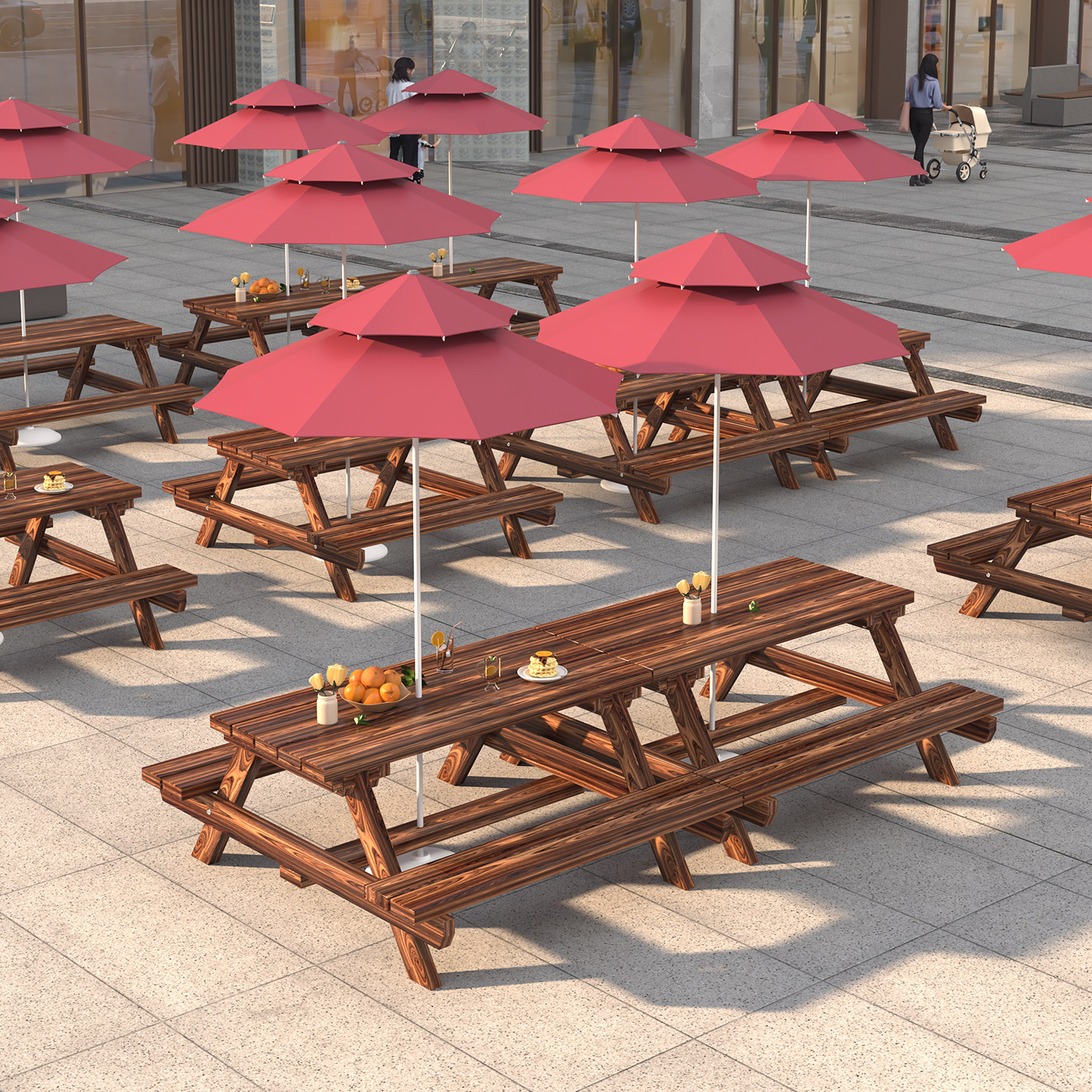 户外桌椅组合奶茶店咖啡厅折叠桌休闲庭院露天餐桌椅实木防腐带伞