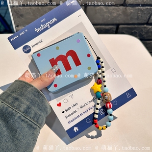 卡通立体M豆糖果适用华为puraX手机壳小米mixflip2彩虹波点pocket2多巴胺拼色magicv肤感zflip7/6可爱手提链