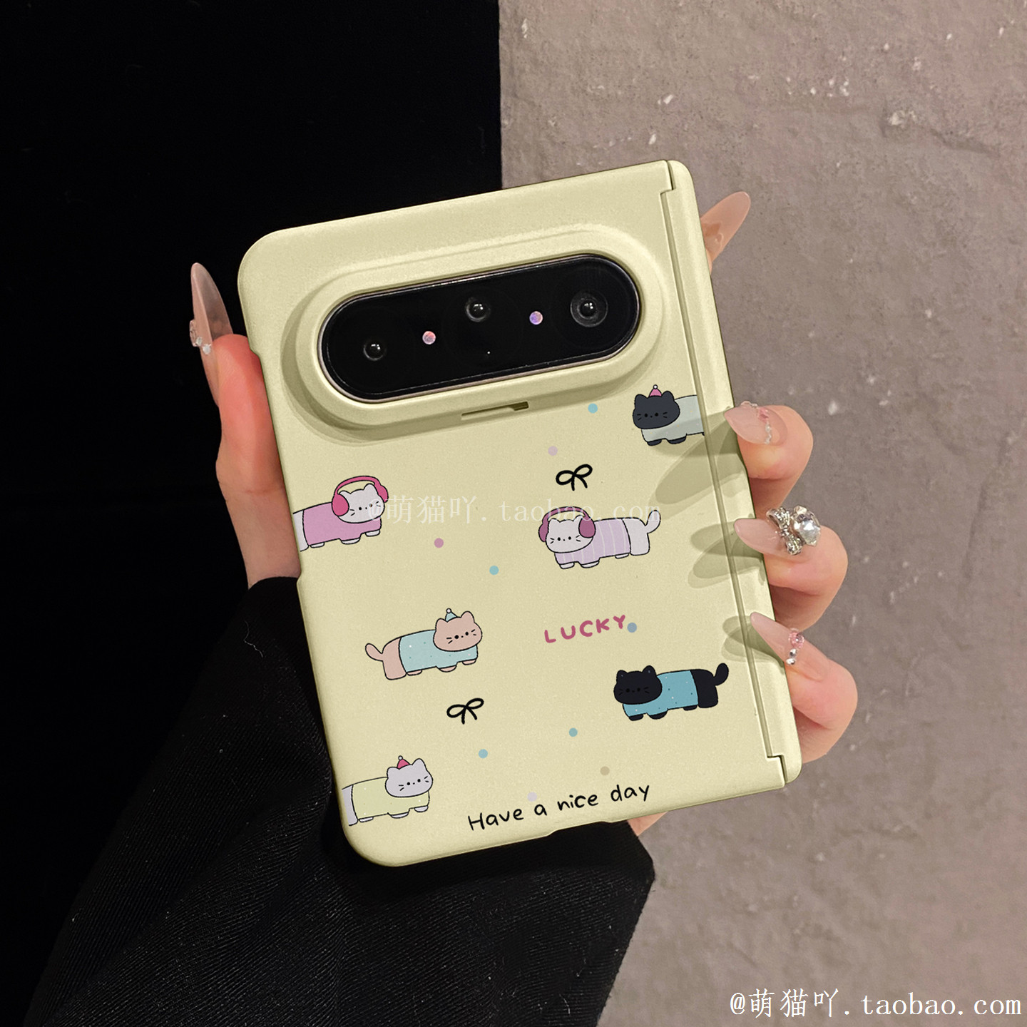 彩虹波点适用华为PuraXMax手机壳新款阔折叠屏三星ZFold8卡通猫咪iPhoneDuo奶黄色肤感小米18Fold磁吸中轴壳