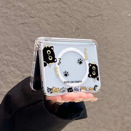 ins可爱探头猫咪适用华为puraX折叠屏手机壳简约透明三星zflip8/7/6/5磁吸壳小米mixflip2全包中轴可爱女款