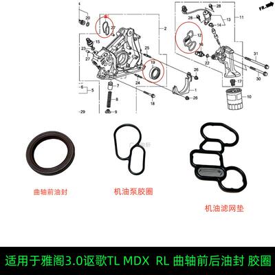 适用于雅阁CG1CM6讴歌TLRL曲轴前油封MDX机油滤网机油泵胶圈油封