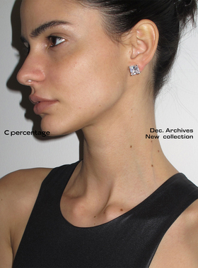 c percentage 原创设计铜镀锆石镶嵌百搭个性方糖闪钻耳钉