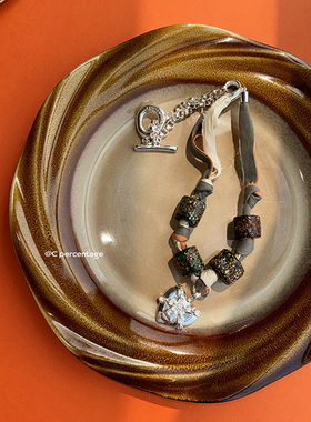 c percentage 原创设计love story进口琉璃编织爱心锁链ot扣-项链