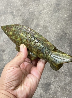 古玉老玉收藏文玩玉器雕刻仿古做旧岫玉把件玉佩吊坠挂件大鱼摆件