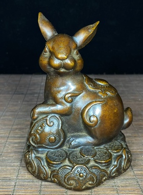 古玩纯铜兔子摆件家居装饰品玉兔