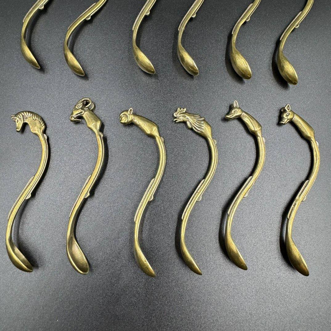 古玩杂项小店收藏仿古十二生肖草药勺喂鸟勺工艺品摆件一套特价