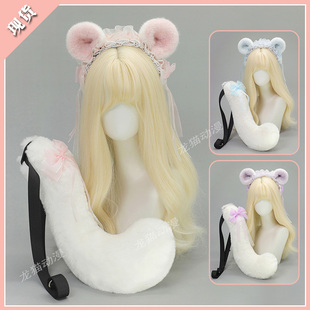 手作仓鼠耳朵兽耳发箍毛绒可爱二次元cos头饰洛丽塔发饰尾巴套装