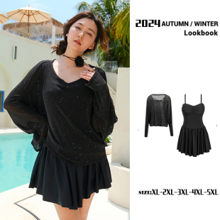 连体泳装 Nazal 泳衣女遮肚显瘦防晒罩衫 微胖mm大码 保守 小露香肩