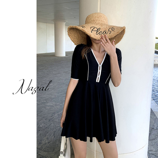 Nazal纯色简约分体平角裤 泳衣女胖mm200斤遮肚显瘦学生 泡温泉大码