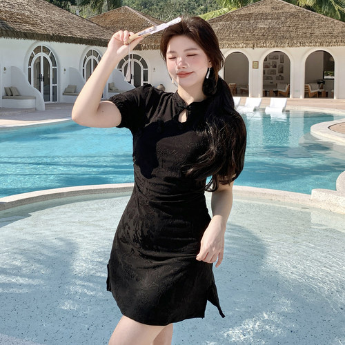 大码泳衣女胖mm遮肚显瘦高级感