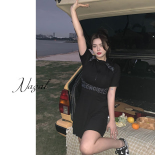 Nazal微胖mm大码 泳衣女遮肚显瘦韩国ins风泡温泉学生游泳衣短袖