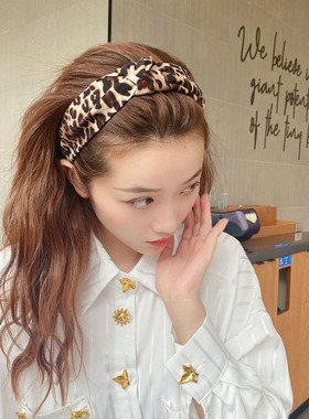豹纹时尚发箍女带齿防滑头箍打结经典雪纺发卡压发束发发窟发带女
