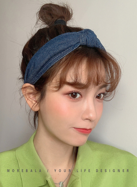 韩国东大门同款牛仔发箍女新品打结经典不过时百搭宽头箍少女发卡