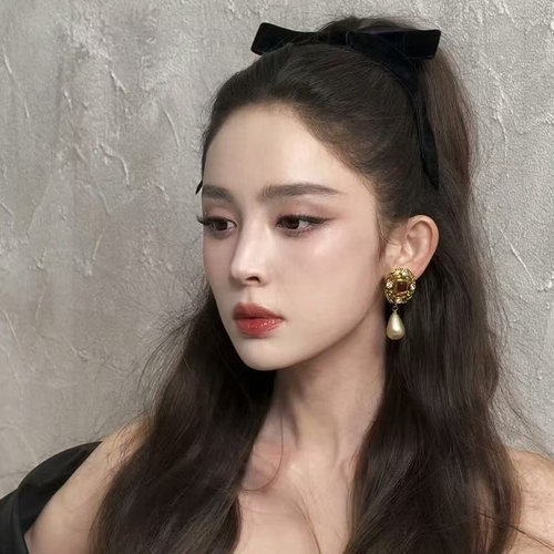 古力娜扎同款黑色丝绒蝴蝶结头饰发夹女2026新款夏季飘带发饰发圈