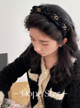 黑色发箍女花边高级感少女心高颅顶头箍秋冬气质网红头饰2023新款