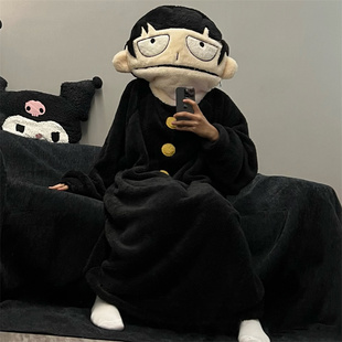 灵能百分百影山茂夫珊瑚绒连体睡衣男冬季加厚睡袍搞怪动漫睡裙女