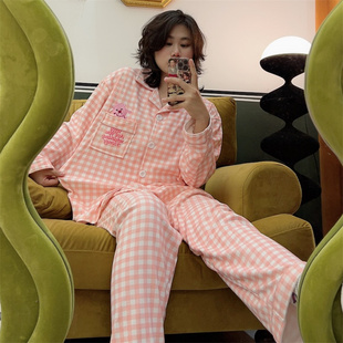 新款loopy德绒睡衣女春秋冬季长袖可爱甜美加薄绒格子家居服套装