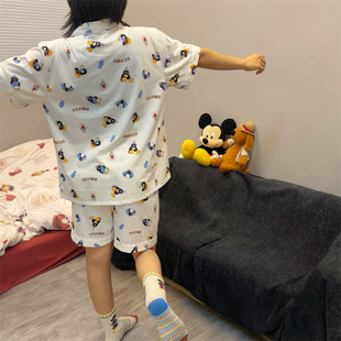 pingu企鹅睡衣女夏季薄款短袖短裤纯棉可爱卡通家居服可外穿透气