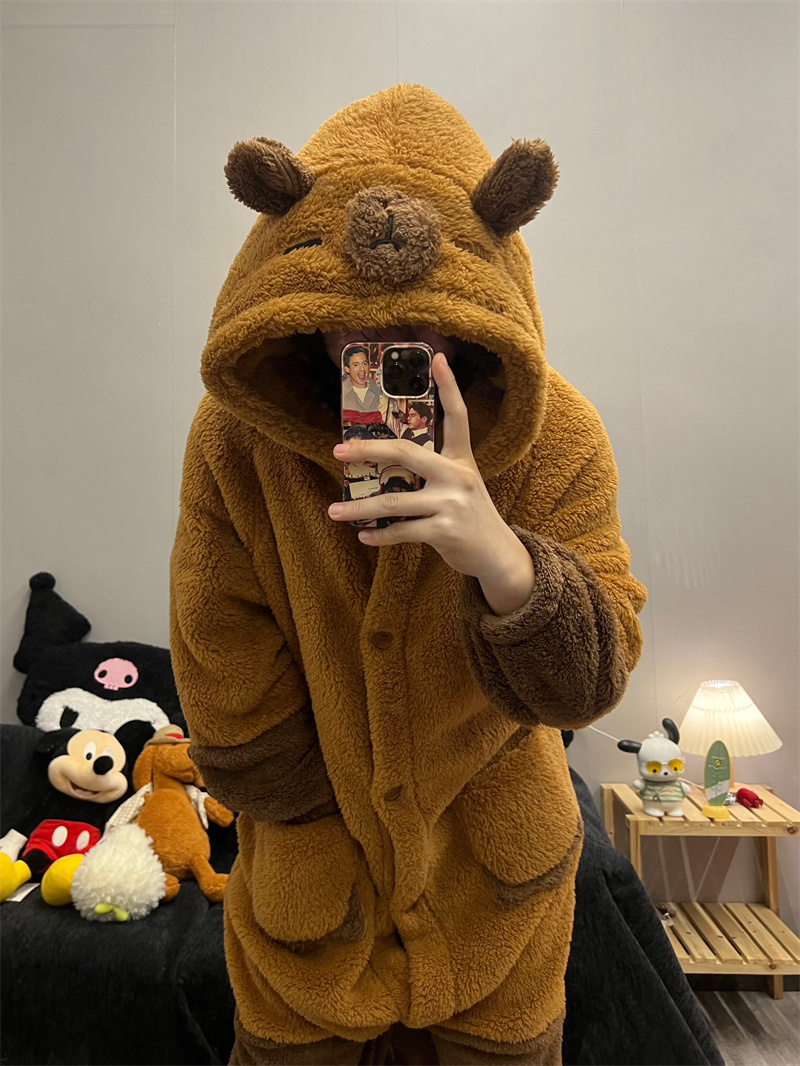 卡皮巴拉连体睡衣冬季男女珊瑚绒