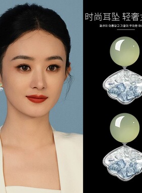 轻奢高级感和田玉耳环新中式独特蓝晶石耳饰耳坠2025新款爆款耳钉