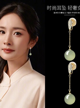 长款流苏和田玉耳夹女2025年新款爆款高级感耳坠耳饰无耳洞耳环