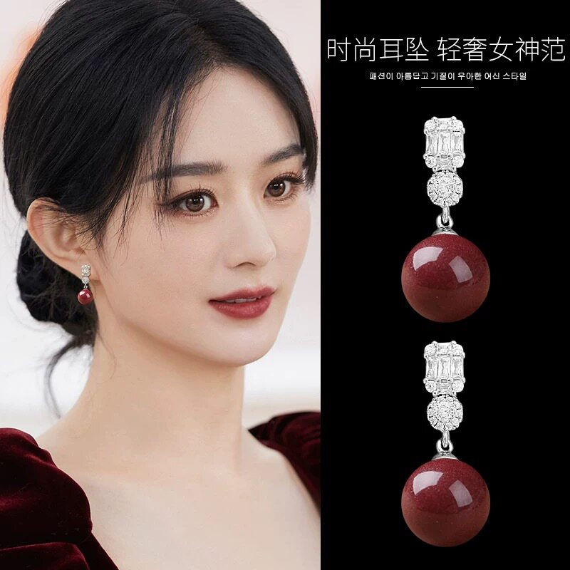安克拉红色秋冬适合冬天的耳环2耳钉