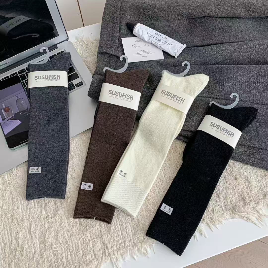 小腿袜女冬加厚羊毛长筒百搭保暖加绒羊绒袜秋冬jk高筒堆堆袜厚款