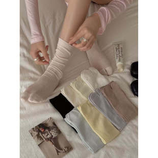 无骨堆堆袜女春夏薄款 月子袜 中筒袜简约透气棉袜分趾袜搭配小皮鞋