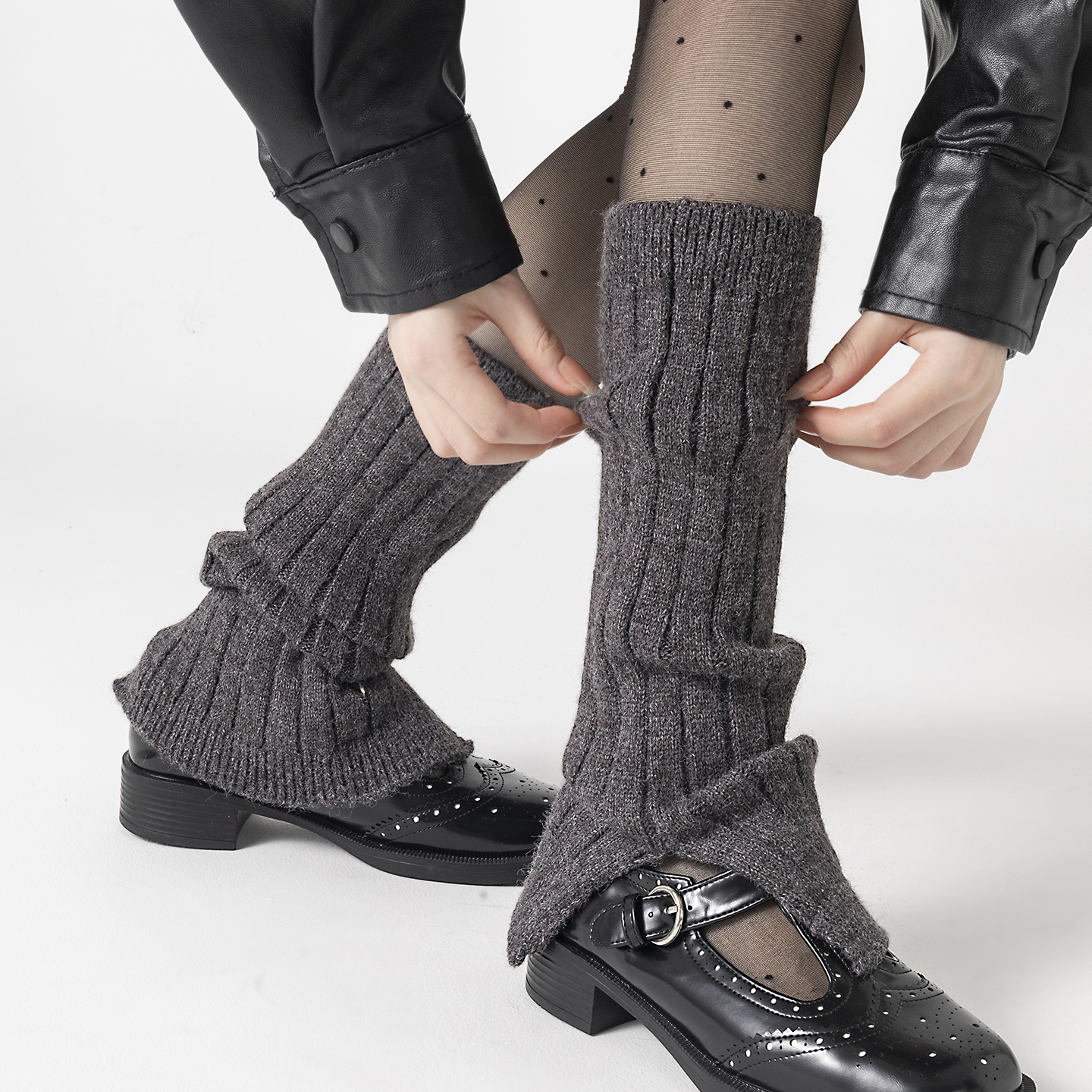 袜套堆堆袜冬加厚针织搭配鲨鱼裤保暖叠穿防寒腿套护腿长筒喇叭形