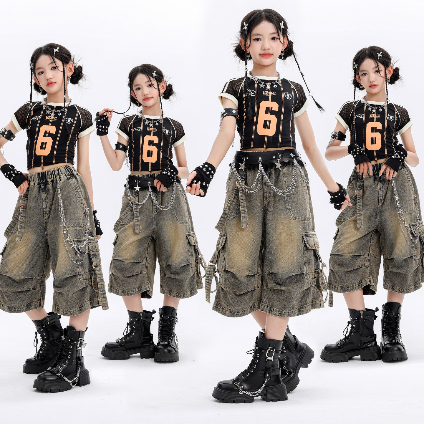 爵士舞女童复古风美式街舞演出服