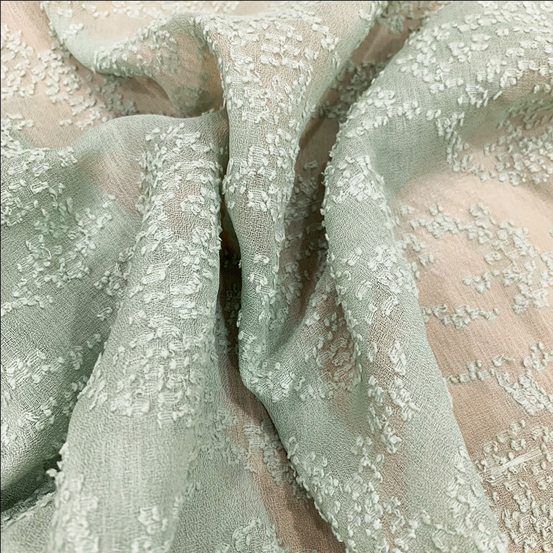 珍珠雪纺涤纶面料 提花剪花乱麻仿麻点点布料 水洗多色可选服装布