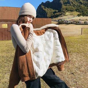 新款鹿皮绒羊羔羽绒棉服女短款秋冬2025时尚巨好看白鸭绒棉服外套