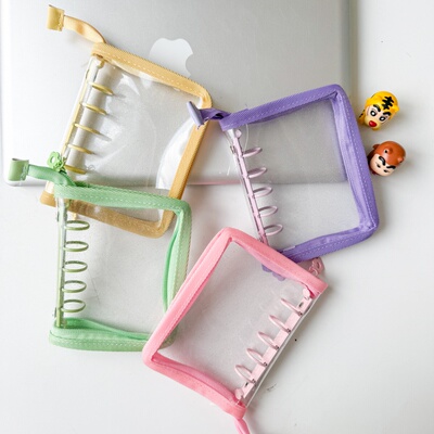 M5拉链彩夹5孔活页透明闪粉PVC软壳外壳拍立得小卡收纳包边手账本