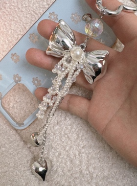 原创电镀蝴蝶结爱心圆球珍珠流苏挂坠包挂手机链吊坠装饰品金属扣