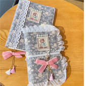 复古风毛绒熊少女心蕾丝边手账本文具套装 女生笔记本日记活页手帐