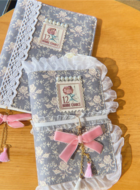 复古风毛绒熊少女心蕾丝边手账本文具套装女生笔记本日记活页手帐