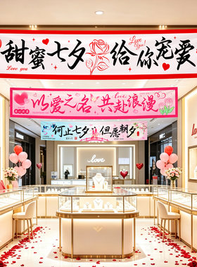 商铺七夕情人节布置条幅节日场景装饰横幅告白珠宝店商场活动氛围