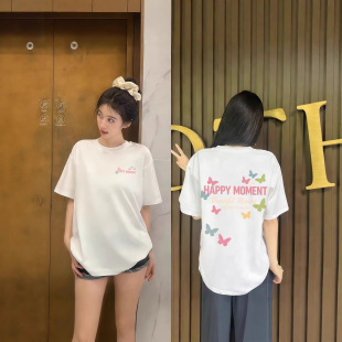 时尚 蝴蝶纯棉短袖 夏季 爆款 洋气上衣内搭体恤ins t恤女白色2026新款