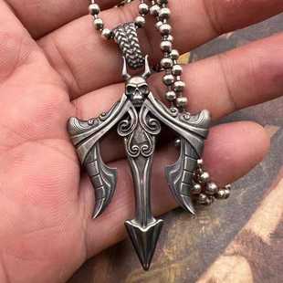 欧美复古银海神水纹三叉戟吊坠嘻哈个性潮流男女士百搭项链吊坠