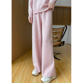 百搭羊绒裤 爆款 子 宽松休闲直筒裤 时尚 100%纯羊毛阔腿裤 女高腰窄版