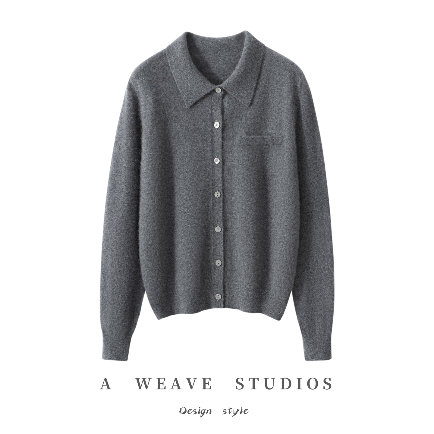 2025秋冬新款100%纯山羊绒开衫女POLO领假兜宽松毛衣衬衫针织上衣