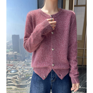 秋冬爆款山羊绒开衫女圆领宽松时尚毛衣外套洋气显瘦羊毛针织上衣