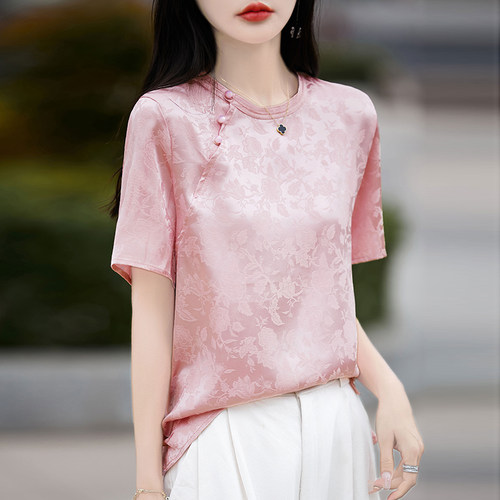 新中式国风提花短袖女2026夏季新款圆领宽松显瘦T恤时尚洋气上衣