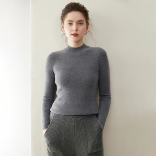 显瘦针织衫 修身 套头毛衣 女秋冬款 一线成衣抽条半高领100%山羊绒衫