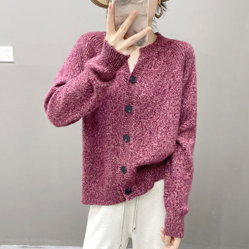 之禾同款花纱山羊绒开衫女圆领宽松慵懒风高级感毛衣外套时尚上衣