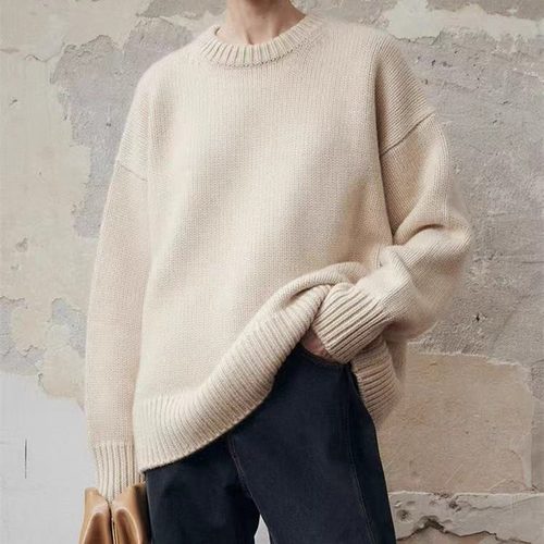 明星同款高克重山羊绒衫女秋冬新款宽松慵懒风大毛衣软糯羊毛打底