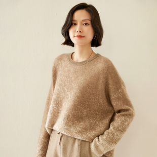 慵懒风中长款圆领套头山羊绒衫女星空渐变色软糯舒适百搭针织毛衣